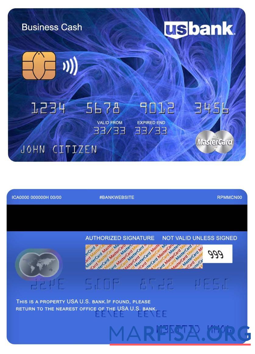 Printable USA U.S. Bank mastercard download for verification